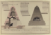 Cross-Section and Elevation of the Funeral Monument for General François Séverin Marceau (1769–1796), Anonymous, French, 18th century, Pen and black ink, brush and gray, brown, and pink wash, heightened with white