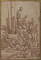 Bacchanalian Group with Children Drinking, Giulio Carpioni (Italian, Venice 1613–1678 Venice), Pen and brown ink, brush and brown wash.