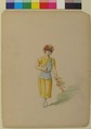 Costume for a Youth in Yellow and Blue, Charles Bianchini (French, Lyons 1860–1905 Paris), Pen and black ink with watercolor