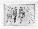 Figures in Theatrical Costumes, Claude Gillot (French, Langres 1673–1722 Paris), Pen and brown ink, brush and red wash, over red chalk