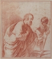 Saint Joseph Seen with his Flowering Staff, which is Held by the Christ Child, Attributed to Guercino (Giovanni Francesco Barbieri) (Italian, Cento 1591–1666 Bologna), Red chalk