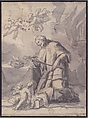 Saint John Nepomucen Venerating a Crucifix, Gaspare Diziani (Italian, Belluno 1689–1767 Venice), Pen and black ink, brush and gray wash, over traces of black chalk. Lined