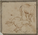 Horses, Attributed to Francesco Allegrini (Italian, Cantiano (?) 1615/20–after 1679 Gubbio (?)), Pen and brown ink; double framing lines in pen and brown ink on mount