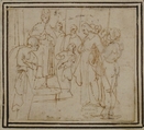 Christ before the High Priest Caiphas, attributed to Francesco Allegrini (Italian, Cantiano (?) 1615/20–after 1679 Gubbio (?)), Pen and brown ink.  Framing lines in pen and brown ink on mount