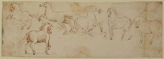 Horses, attributed to Francesco Allegrini (Italian, Cantiano (?) 1615/20–after 1679 Gubbio (?)), Pen and brown ink.  Framing lines in pen and brown ink on mount