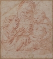 The Mystic Marriage of Saint Catherine, Simone Cantarini (Italian, Pesaro 1612–1648 Verona), Red chalk