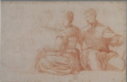A Frieze Portraying a  Music Party, Niccolò dell&#39; Abate (Italian, Modena 1509–1571 Fontainebleau (?))  , circle of, Red chalk