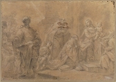 Adoration of the Magi, Ercole Graziani the Younger (Italian, Bologna 1688–1765 Bologna), Black chalk, stumped, highlighted with white, on beige paper