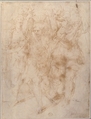 Soldiers Carrying Urns, Attributed to Girolamo da Carpi (Girolamo Sellari) (Italian, Ferrara 1501–1556 Ferrara), Pen and brown ink