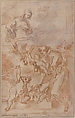 The Virgin Entrusting the Christ Child to Saint Francis of Assisi, attributed to Gaspare Diziani (Italian, Belluno 1689–1767 Venice) ?, Two sheets of paper joined horizontally above center: pen and brown ink, brush and gray wash, over red chalk and lead or graphite (bottom sheet);   brush and gray wash, over red chalk (top sheet)