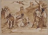 Sketch for Adoration of the Kings, Anonymous, French, 17th century, Pen and brown ink, brush and brown wash