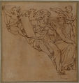 Decorative Group, After Federico Zuccaro (Zuccari) (Italian, Sant&#39;Angelo in Vado 1540/42–1609 Ancona), Pen and brown ink, on brown paper