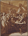 Scene at a Fair: A Magician, Anonymous, French, 18th century, Pen and brown ink, brush and brown wash