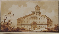 A Building, Misbach (French, active ca. 1800), Pen and brown ink, brush and brown wash