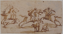 Horsemen Hunting, attributed to Francesco Allegrini (Italian, Cantiano (?) 1615/20–after 1679 Gubbio (?)), Pen and brown ink, brush and brown wash