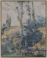 Rustic Scene – A Woman Washing Clothes in a Stream, Anonymous, French, 18th century, Gouache