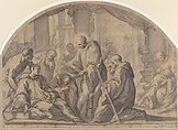 A Carthusian Saint Visiting the Plague Stricken, Andrea Sacchi (Italian, Rome (?) ca. 1599–1661 Rome) (?), Pen and brown ink, gray wash, and black chalk on paper