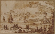Coast Scene, Anonymous, French, 17th century, Pen and brown ink