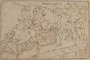 Horatius Cocles Defending the Bridge, After Luca Cambiaso (Italian, Moneglia 1527–1585 Madrid), Pen and brown ink