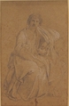 Seated Man, Anonymous, French, 18th century, Black chalk, heightened with white chalk