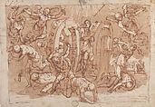 The Martyrdom of St. Catherine of Alexandria, Bernardino Poccetti (Italian, San Marino di Valdelsa 1548–1612 Florence), Pen and brown ink, brush and brown wash, over red chalk