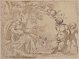 Diana and Satyr, Filippo Cavori (Italian, born 1800), Pen and Ink, brush and brown wash