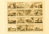 Sheet of Fabric Labels with Sixteen Views of Buildings in Boston, New York, Philadelphia, Baltimore, Providence and Washington, Anonymous, American, 19th century American, Engraving