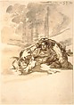 A man stabbing another; folio 53 from the "Images of Spain" Album (F), Goya (Francisco de Goya y Lucientes) (Spanish, Fuendetodos 1746–1828 Bordeaux), Brush and gray and brown washes