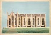 Design for the North Wing of the Library and Chapel Building at the University of Michigan, Ann Arbor, Alexander Jackson Davis  American, Pen and ink over graphite, watercolor
