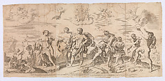 Bacchus with his companions discovering Ariadne on the island of Naxos, after Reni, Gian Battista Bolognini Italian, Etching