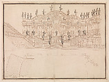 Design for a Stage Set: Longitudinal Section and Plan of Amphitheater and Stage, Giuseppe Galli Bibiena Italian, Pen and brown ink, brush and gray wash