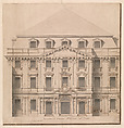 View of a Theater (Bayreuth): Exterior Elevation of the Façade; Central Portal Surmounted by Royal Crown, Giuseppe Galli Bibiena Italian, Pen, brown ink and gray wash