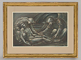 The Entombment, Sir Edward Burne-Jones (British, Birmingham 1833–1898 Fulham), Green, blue, brown and touches of reddish bodycolor, heightened with white  gouache (bodycolor) on green paper