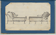 Two Couches, in Chippendale Drawings, Vol. I, Thomas Chippendale (British, baptised Otley, West Yorkshire 1718–1779 London), Black ink and gray wash