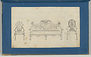 Two Garden Chairs and Long Seat, in Chippendale Drawings, Vol. I, Thomas Chippendale (British, baptised Otley, West Yorkshire 1718–1779 London), Black ink and gray wash