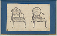 Two French Chairs, in Chippendale Drawings, Vol. I, Thomas Chippendale (British, baptised Otley, West Yorkshire 1718–1779 London), Black ink and gray wash