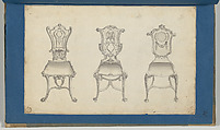 Hall Chairs, in Chippendale Drawings, Vol. I, Thomas Chippendale (British, baptised Otley, West Yorkshire 1718–1779 London), Black ink, gray ink and gray wash