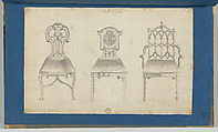 Hall Chairs, in Chippendale Drawings, Vol. I, Thomas Chippendale (British, baptised Otley, West Yorkshire 1718–1779 London), Black ink, gray wash