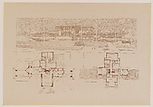 Perspective and plans Ward W. Willits villa, Highland Park, Illinois, Frank Lloyd Wright American, Lithographic print with dark gray ink