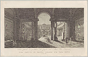 View of the courtyard of the Museo Pio-Clementino, from 'Veduta generale in prospettiva del cortile nel Museo Pio-Clementino', Vicenzo Feoli Italian, Etching and engraving