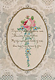 Valentine with lace paper and faux pearls, Attributed to Esther Howland (American, Worcester, Massachusetts 1828–1904 Quincy, Massachusetts), Cameo-embossed lace paper, chromolithographed die-cuts, faux pearls, blue satin, white satin ribbon, gold paper stars, graphite, ink, watercolor