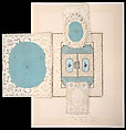 Valentine with lace paper and faux pearls, Attributed to Esther Howland (American, Worcester, Massachusetts 1828–1904 Quincy, Massachusetts), Cameo-embossed lace paper, chromolithographed die-cuts, faux pearls, blue satin, white satin ribbon, gold paper stars, graphite, ink, watercolor