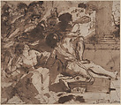 Samson Captured by the Philistines, Guercino (Giovanni Francesco Barbieri) Italian, Pen and dark brown (iron gall) ink with brush and two hues of brown wash