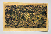 Junkernboden, Ernst Ludwig Kirchner (German, Aschaffenburg 1880–1938 Frauenkirch), Color woodcut, working proofs recto and verso; recto: black ink with traces of yellow and green ink and wax crayon; verso: black, pink, dark red, and two shades of green ink