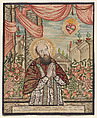 Saint Francis de Sales, Anonymous, 18th century, Mixed media with hand-colored engraving, fabric, lace, and paint on paper