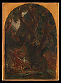 Jacob Wrestling with the Angel, Eugène Delacroix (French, Charenton-Saint-Maurice 1798–1863 Paris), Oil over pen and ink on tracing paper; mounted on canvas and backed with linen