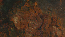 Jacob Wrestling with the Angel, Eugène Delacroix (French, Charenton-Saint-Maurice 1798–1863 Paris), Oil over pen and ink on tracing paper; mounted on canvas and backed with linen