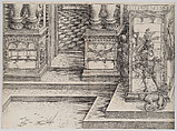 The Lower Portion of the Entryway to the Left Portal (Die Porten des Lobs); and the Outer Left Sockel of the Central Portal, from the Arch of Honor, proof, dated 1515, printed 1517-18, Hans Springinklee (German, ca. 1495–after 1522), Woodcut