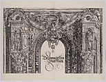 The Upper Section of the Entryway to the Central Portal with a Winged Figure Holding the Imperial Crown, from the Arch of Honor, proof, dated 1515, printed 1517-18, Albrecht Dürer (German, Nuremberg 1471–1528 Nuremberg), Woodcut and letterpress