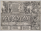 The Upper Section of the Left Portal, with the Inscription on a Lion Skin; a Frieze with Busts of Roman Emperors; and  Entablature of the Columns, from the Arch of Honor, proof, dated 1515, printed 1517-18, Hans Springinklee (German, ca. 1495–after 1522), Woodcut; proof